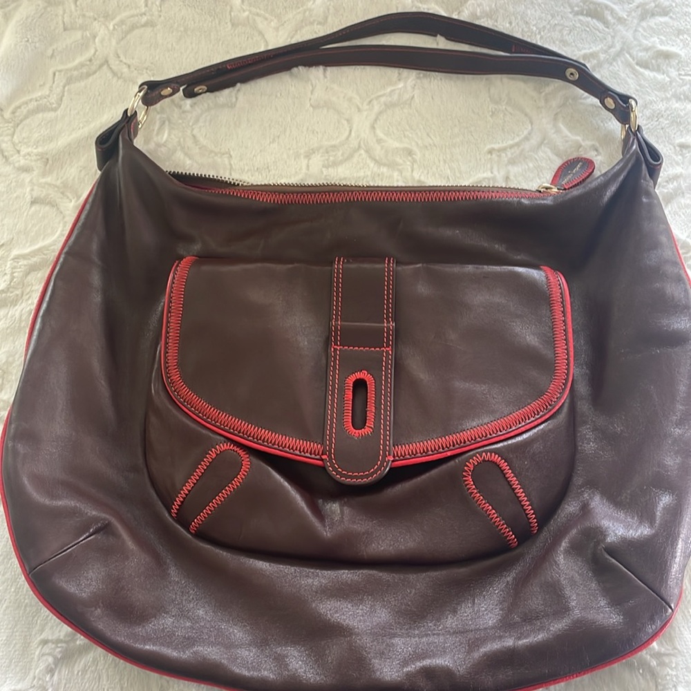 NANETTE LEPORE Shoulder Bag 
brown with red trim